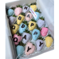 20pcs Candy Colors (Blue, Pink, Purple & Yellow) Chocolate Strawberries Gift Box (Custom Wording)